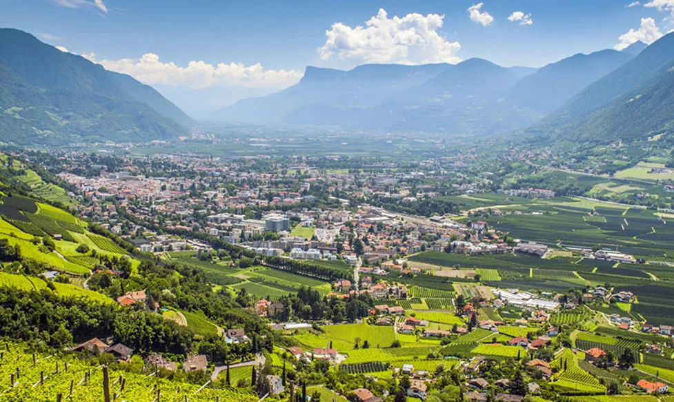 A view down into the Merano Valley, South Tyrol, Italy